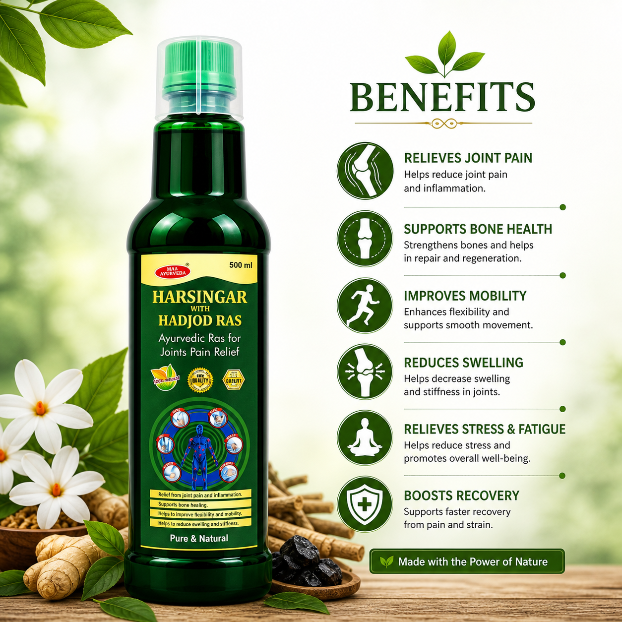 Maa Ayurveda Harsingar with Hadjod Ras | Ayurvedic Joint Care & Bone Wellness Juice
