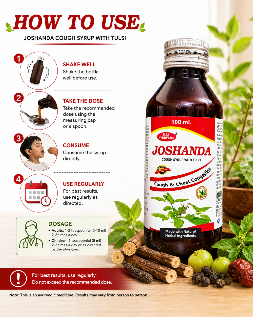 MAA Ayurveda Joshanda Cough Syrup