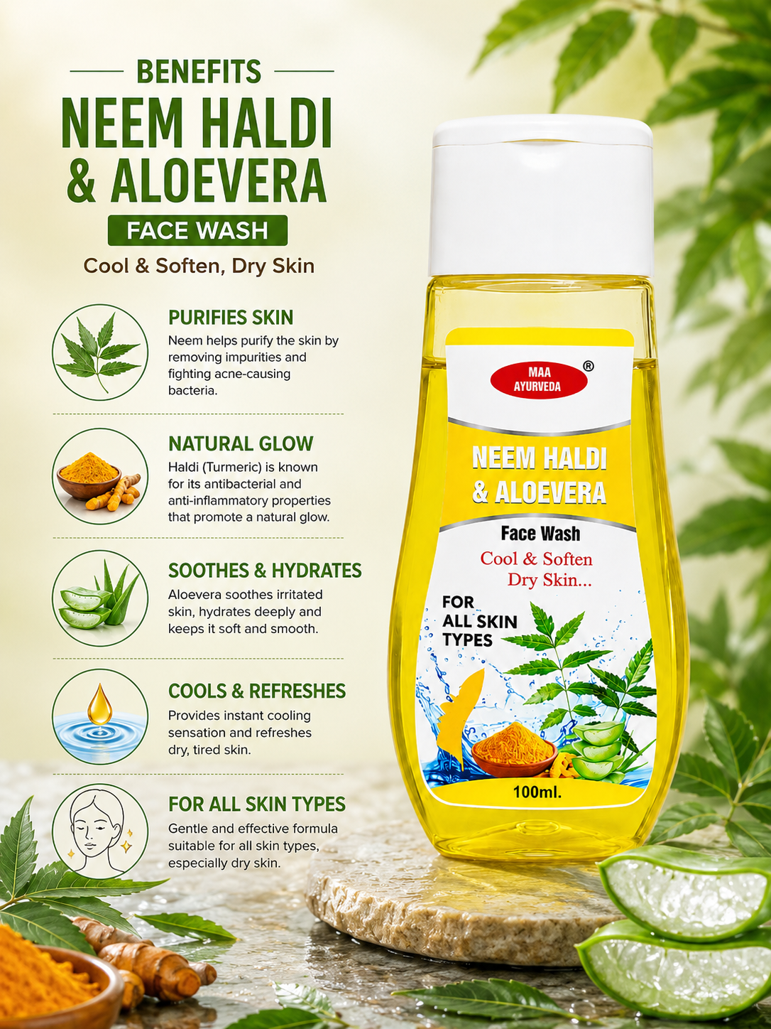 Maa Ayurveda Neem Haldi & Aloe Vera Face Wash