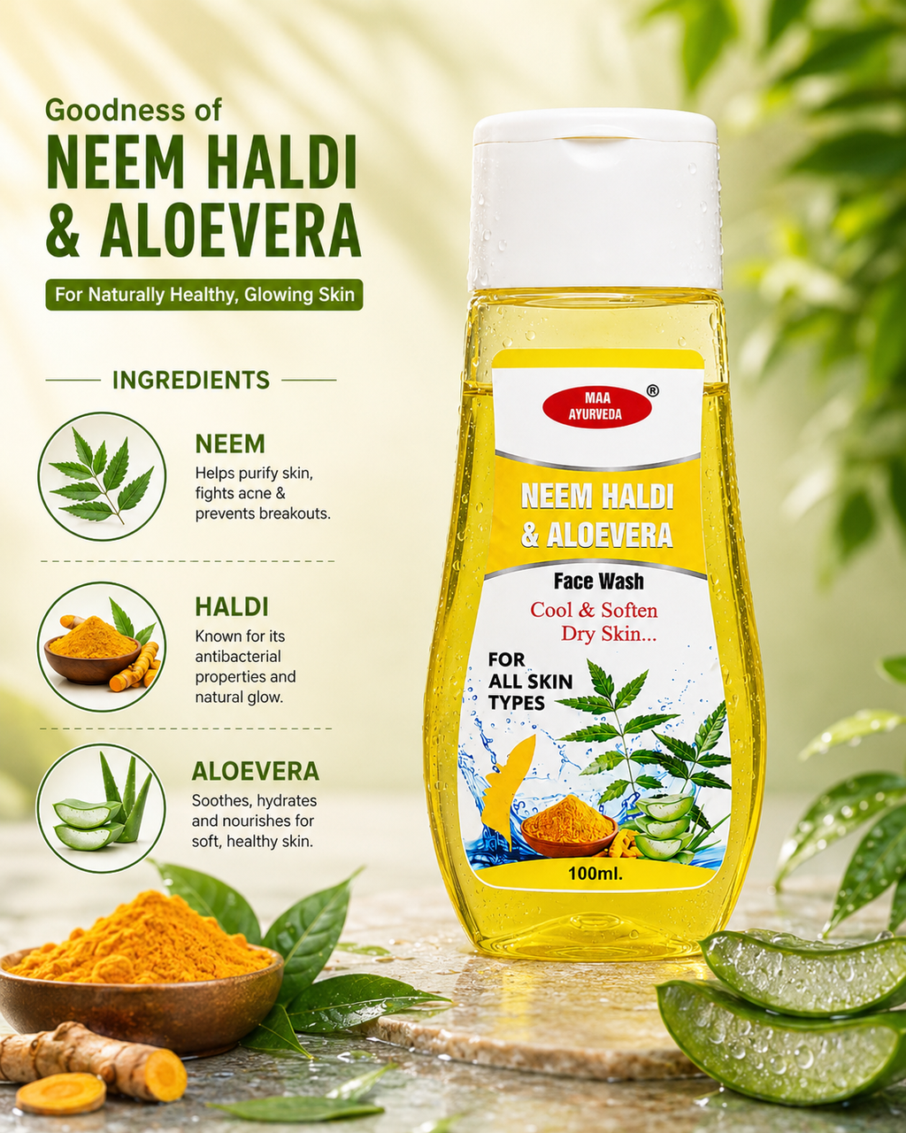 Maa Ayurveda Neem Haldi & Aloe Vera Face Wash