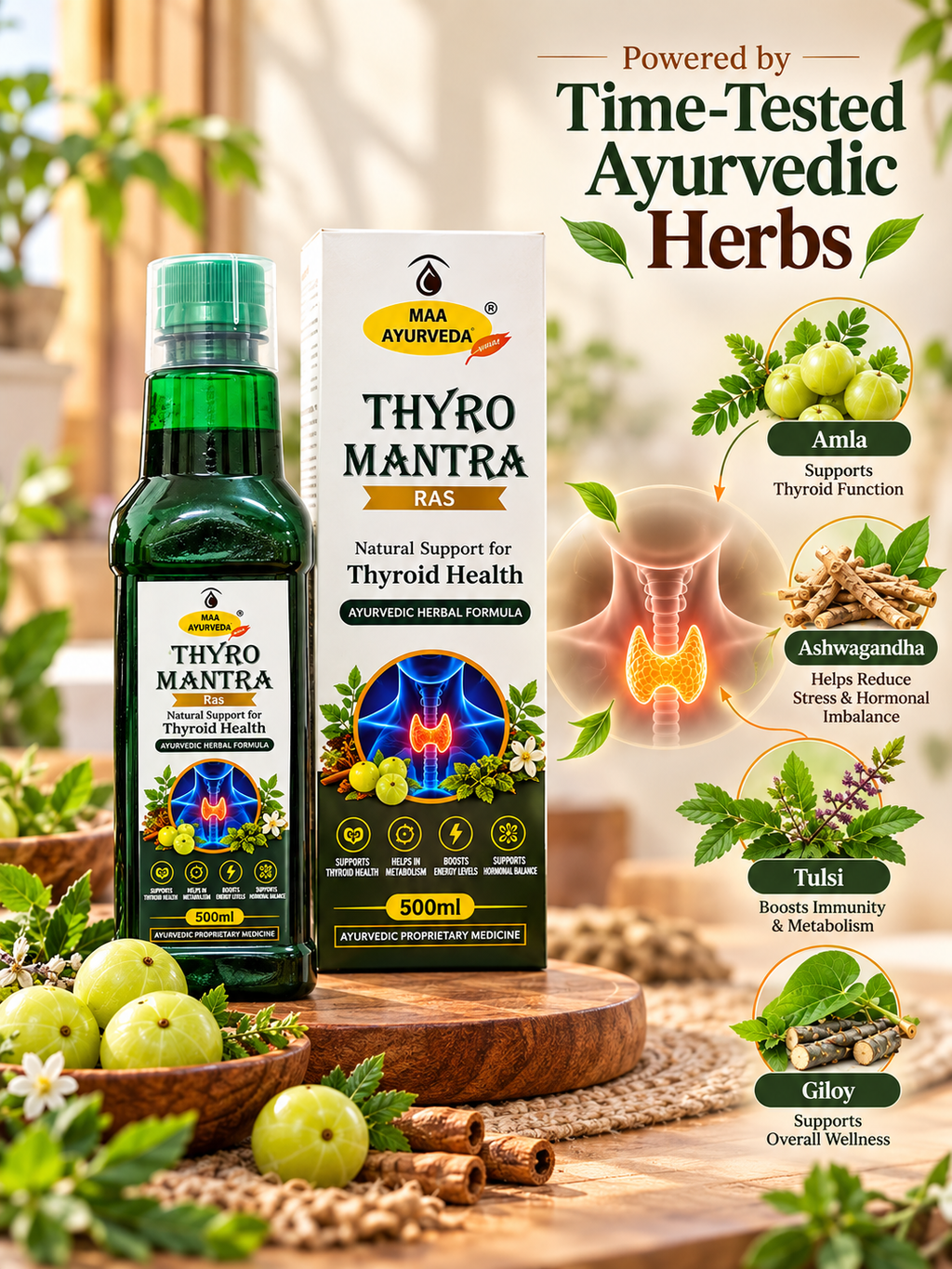 Thyro Mantra Ras 500ml | Ayurvedic Herbal Formula | Natural Support for Thyroid Health | Herbal Wellness Ras